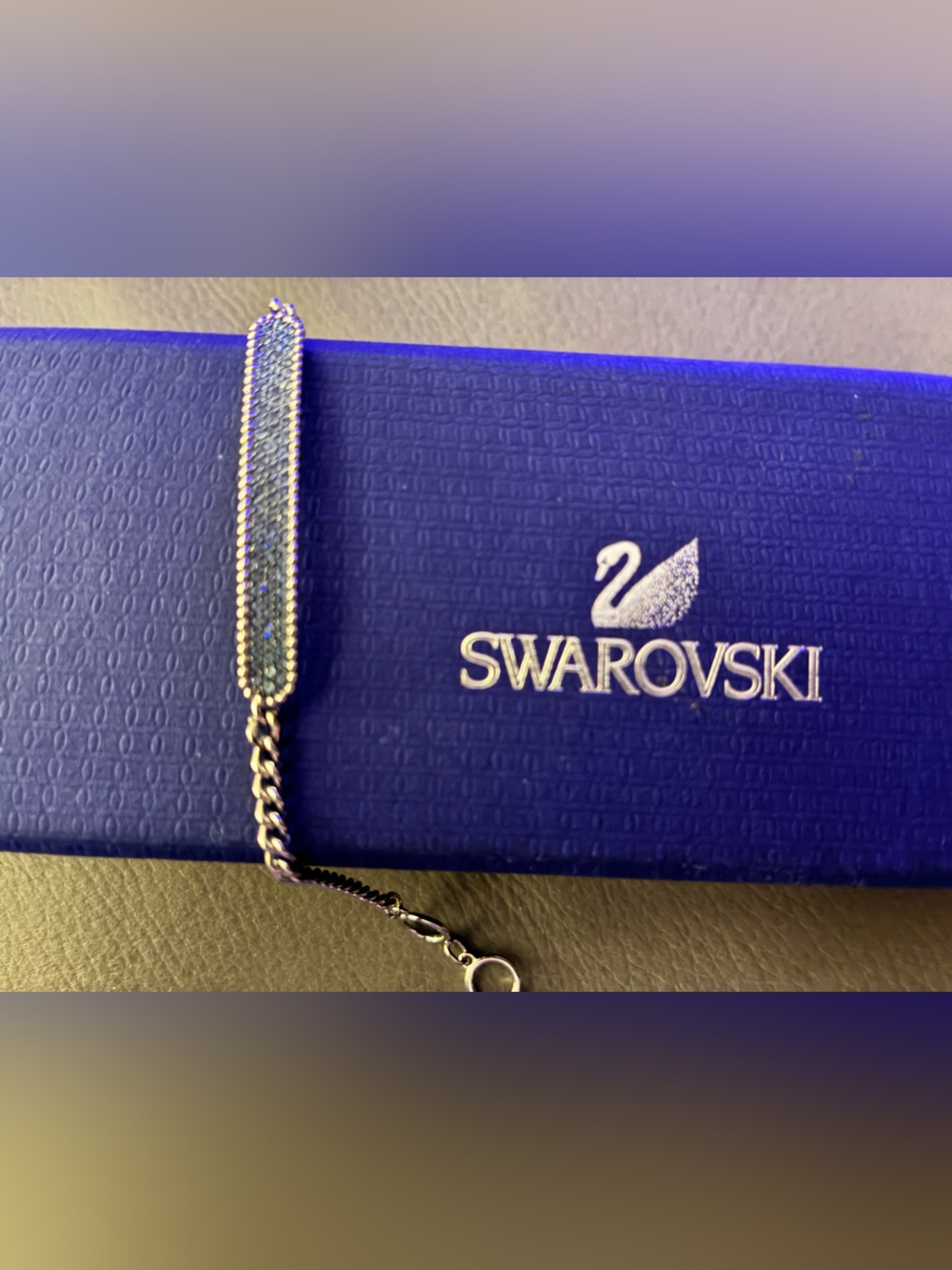 Swarovski Silver Bracelet with Blue Crystal Pavé Bar